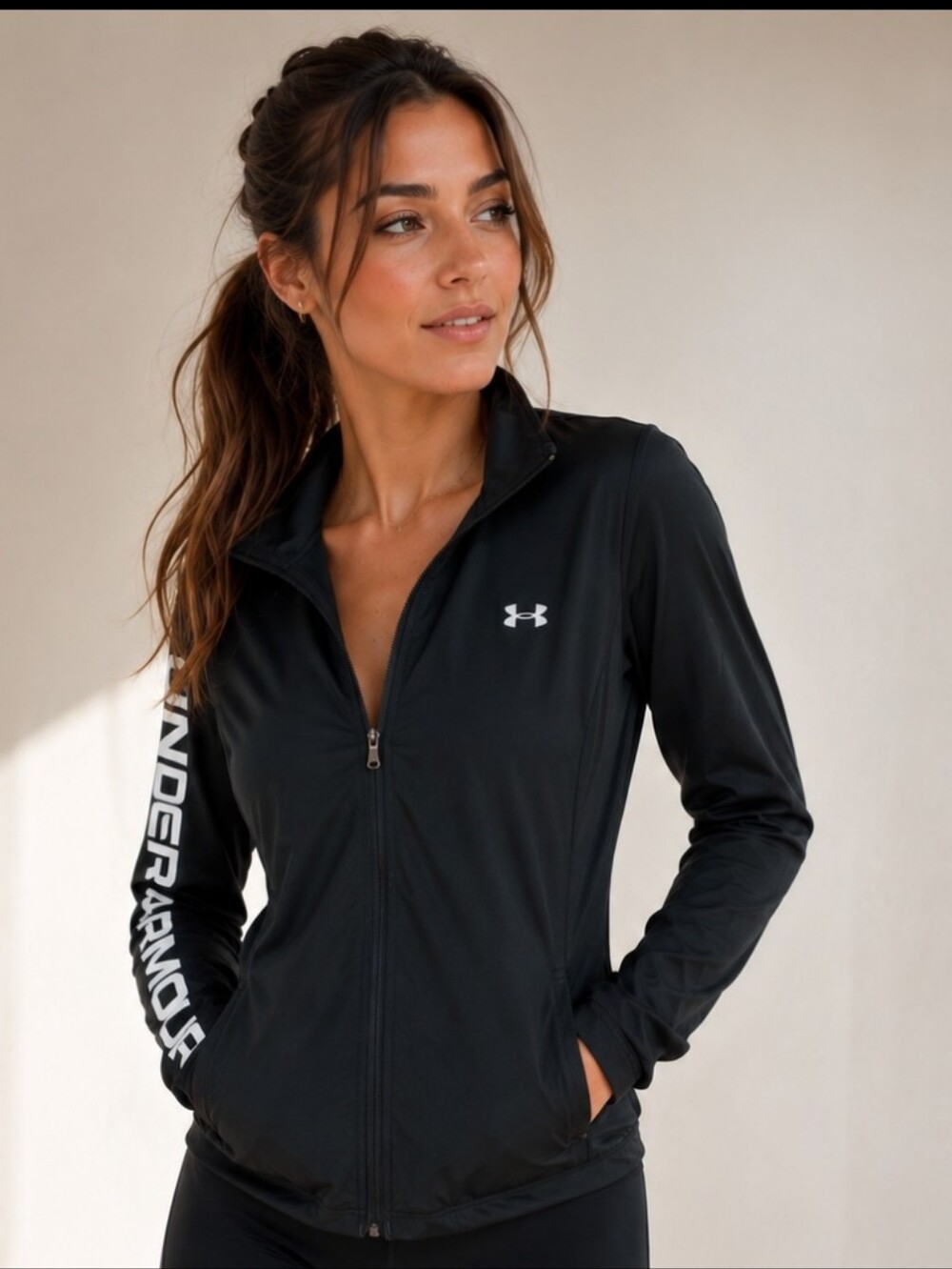 Under Armour Black Zip-Up Training Jacket with Logo Sleeve